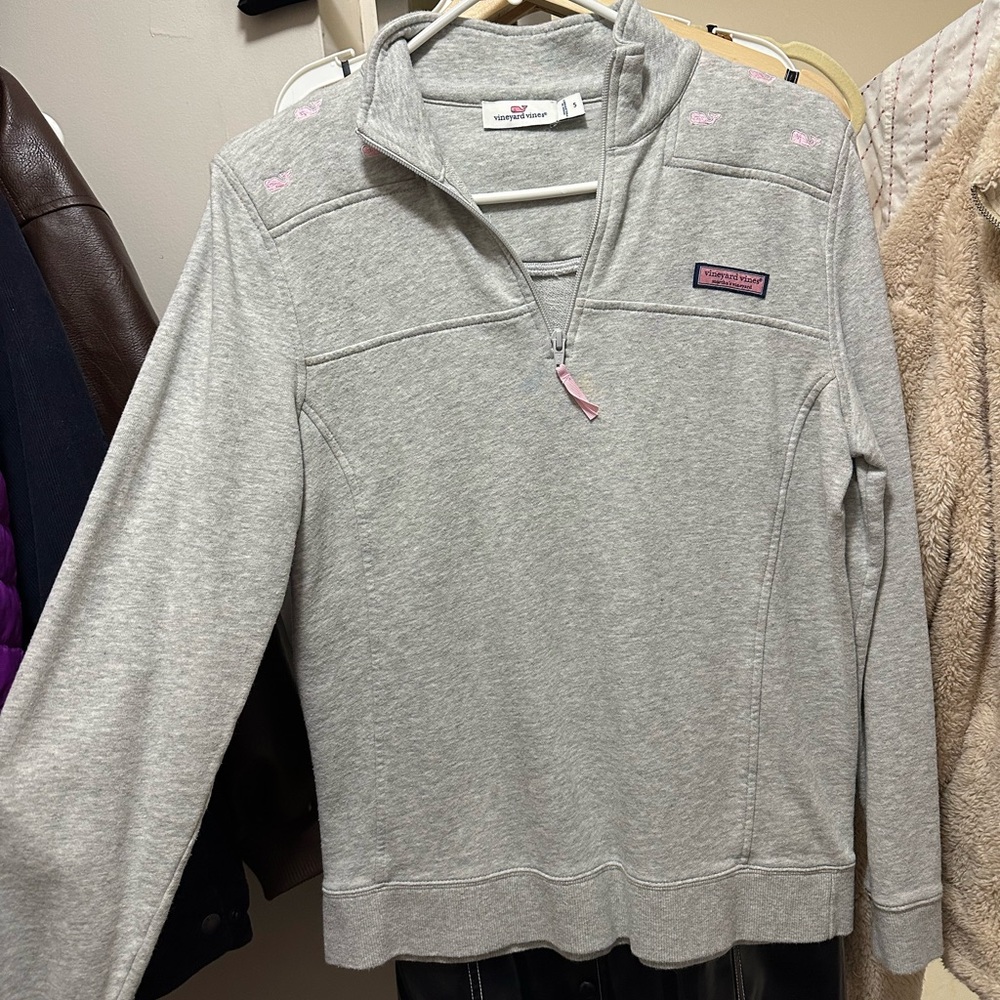 Vineyard Vines Heather Gray Pullover with Pink Accents